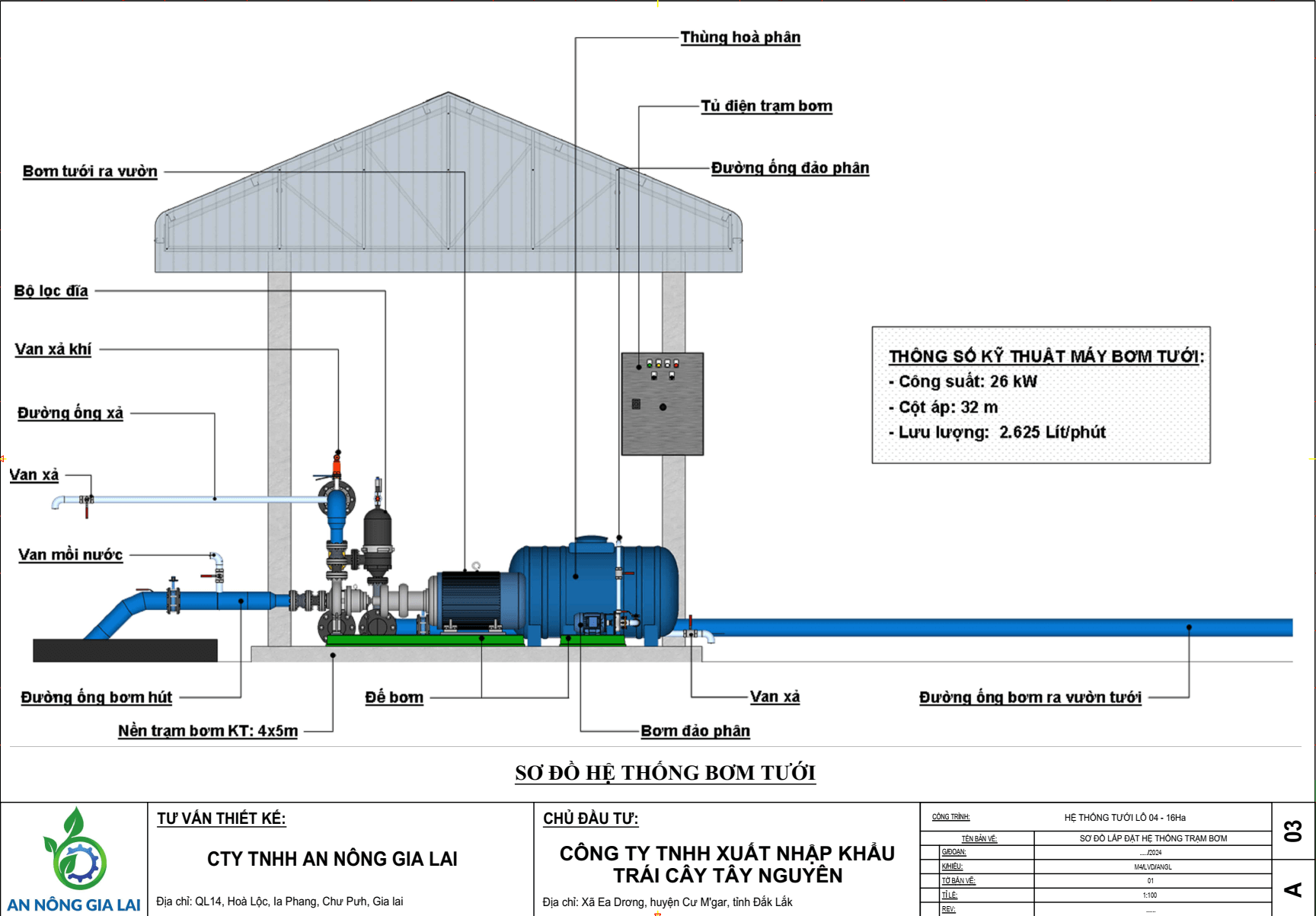 bản vẽ kỹ thuật trạm bơm hệ thống tưới 120ha sầu riêng tại đắk lăk - lô 4