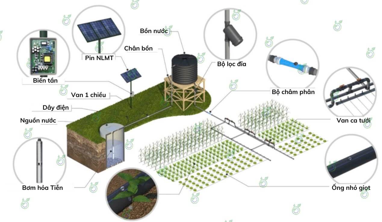 Cấu tạo hệ thống tưới năng lượng mặt trời